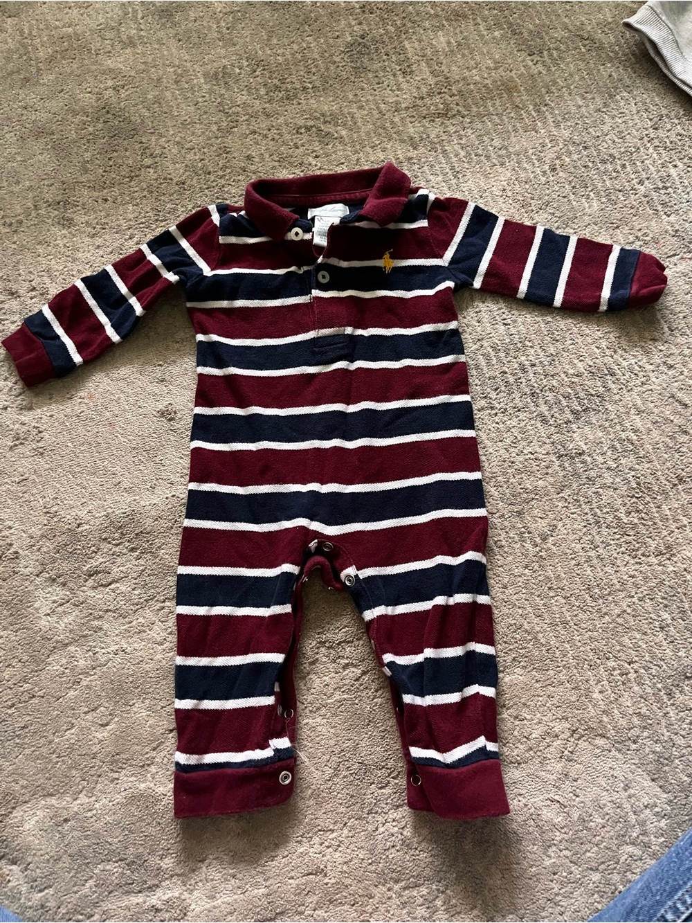 Ralph Lauren Burgundy & Navy Striped Cotton One-Piece